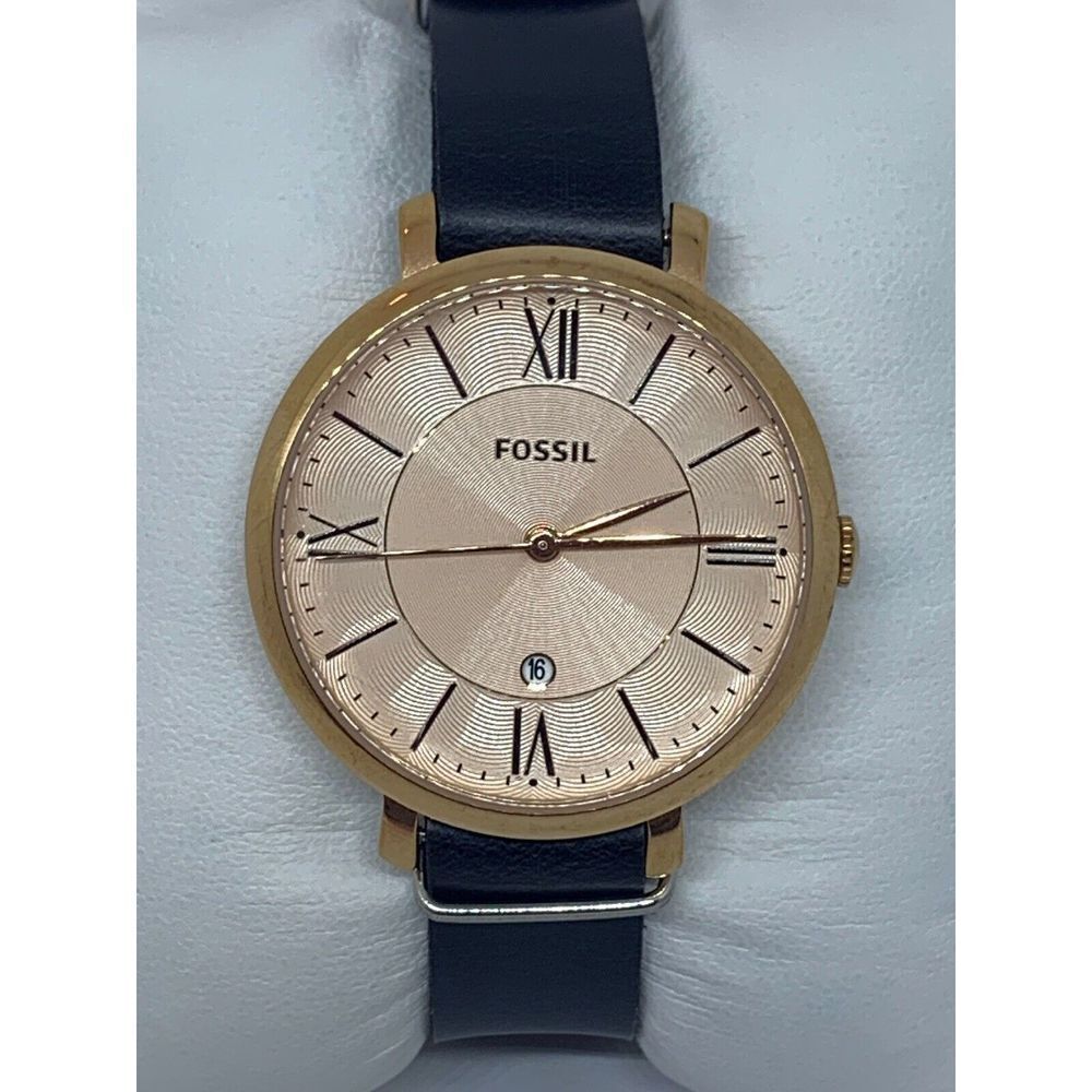 Fossil ES3435 Women's Black Leather Analog Rose Dial Quartz Genuine Watch E335